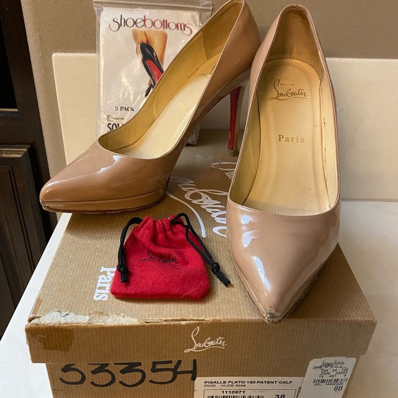 Christian Louboutin Shoes - 🎉Christian Louboutin Patent Pigalle 100 Tan patent Pump platform 100% AUTH 37.5